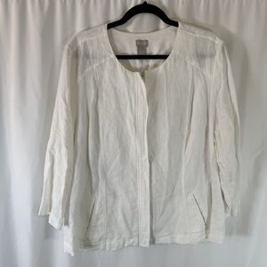 Chico's 1005 Linen Jacket Women's 3 16/18 White Full Zip 3/4 Sleeve Pockets